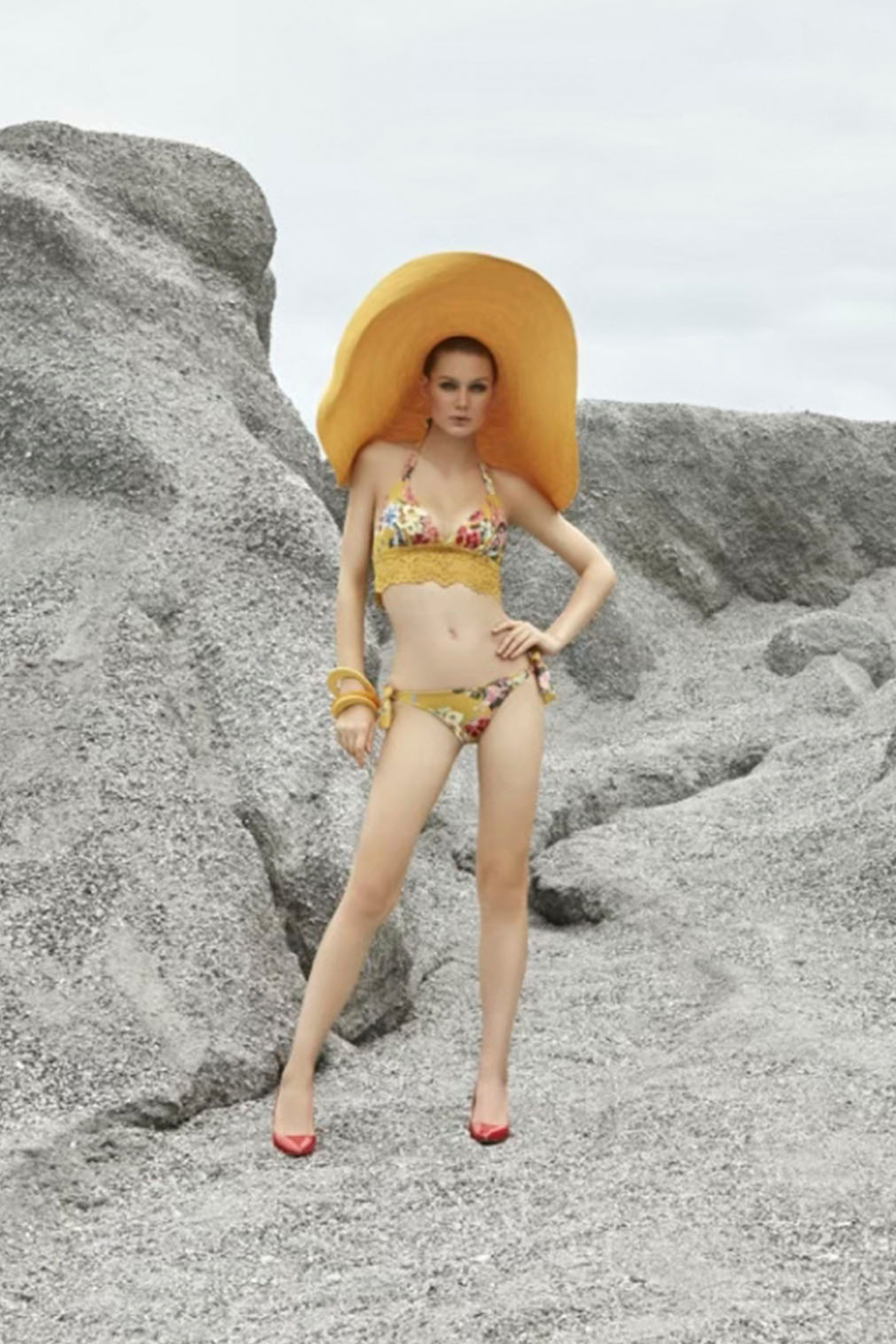 Biustonosz do bikini FLOWERS MUSTARD